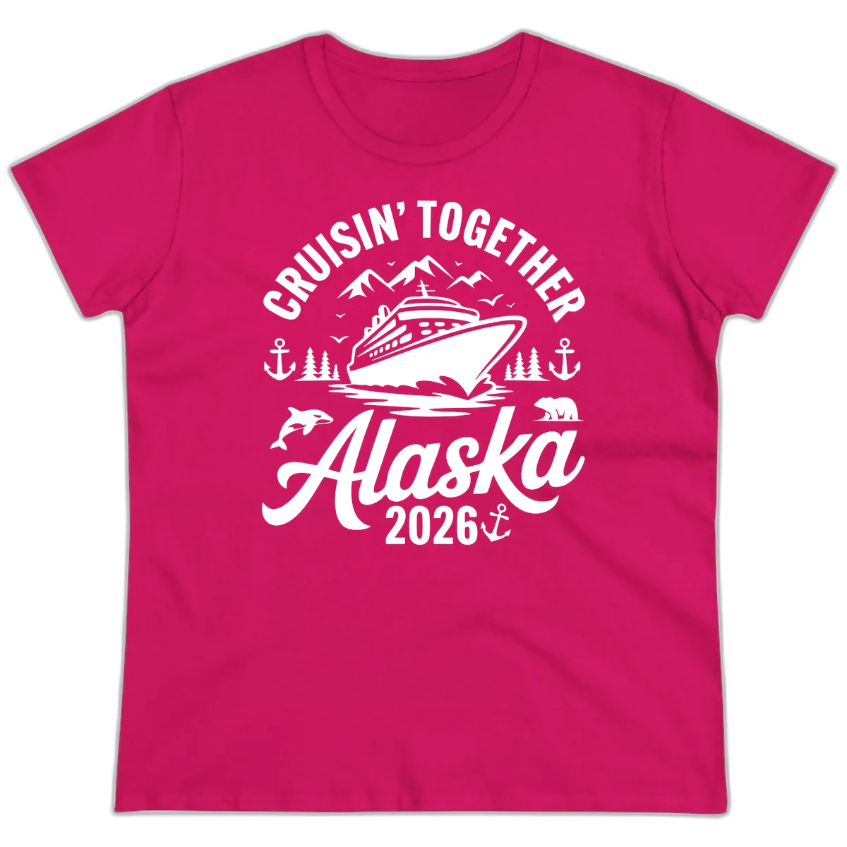 Cruisin' Together Alaska Adventure 2026 Wildlife Ladies Tee in Heliconia