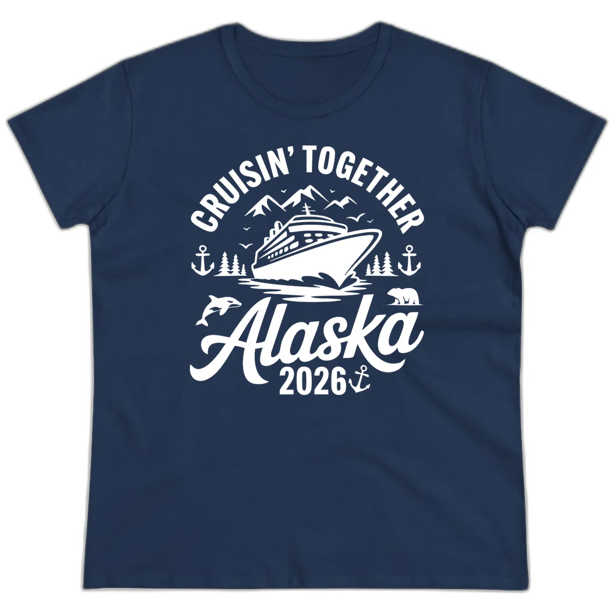 Cruisin' Together Alaska Adventure 2026 Wildlife Ladies Tee in Navy