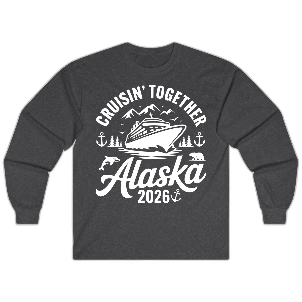 Cruisin' Together Alaska Adventure 2026 Wildlife Long Sleeve Tee in Dark Heather