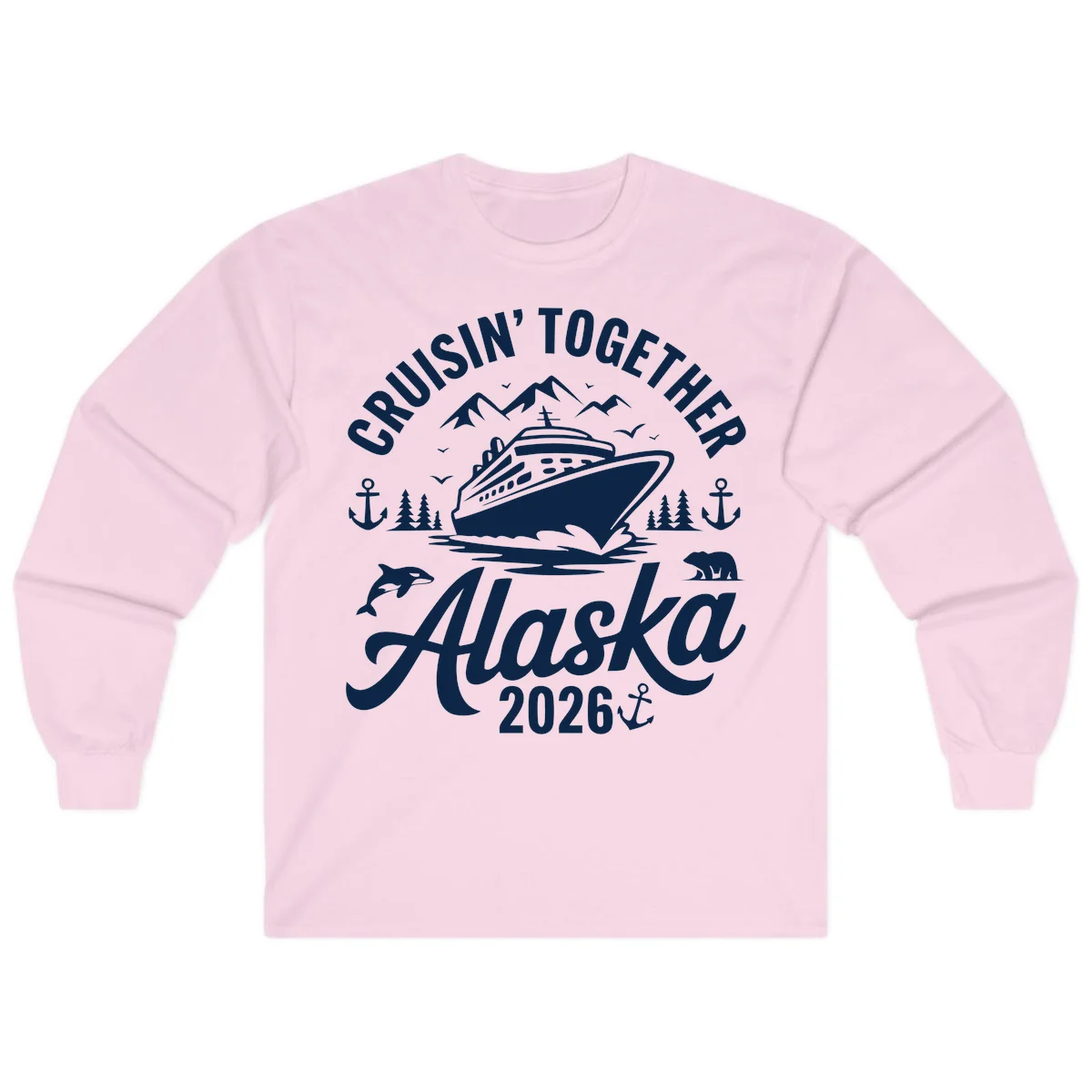 Cruisin' Together Alaska Adventure 2026 Wildlife Long Sleeve Tee in Light Pink