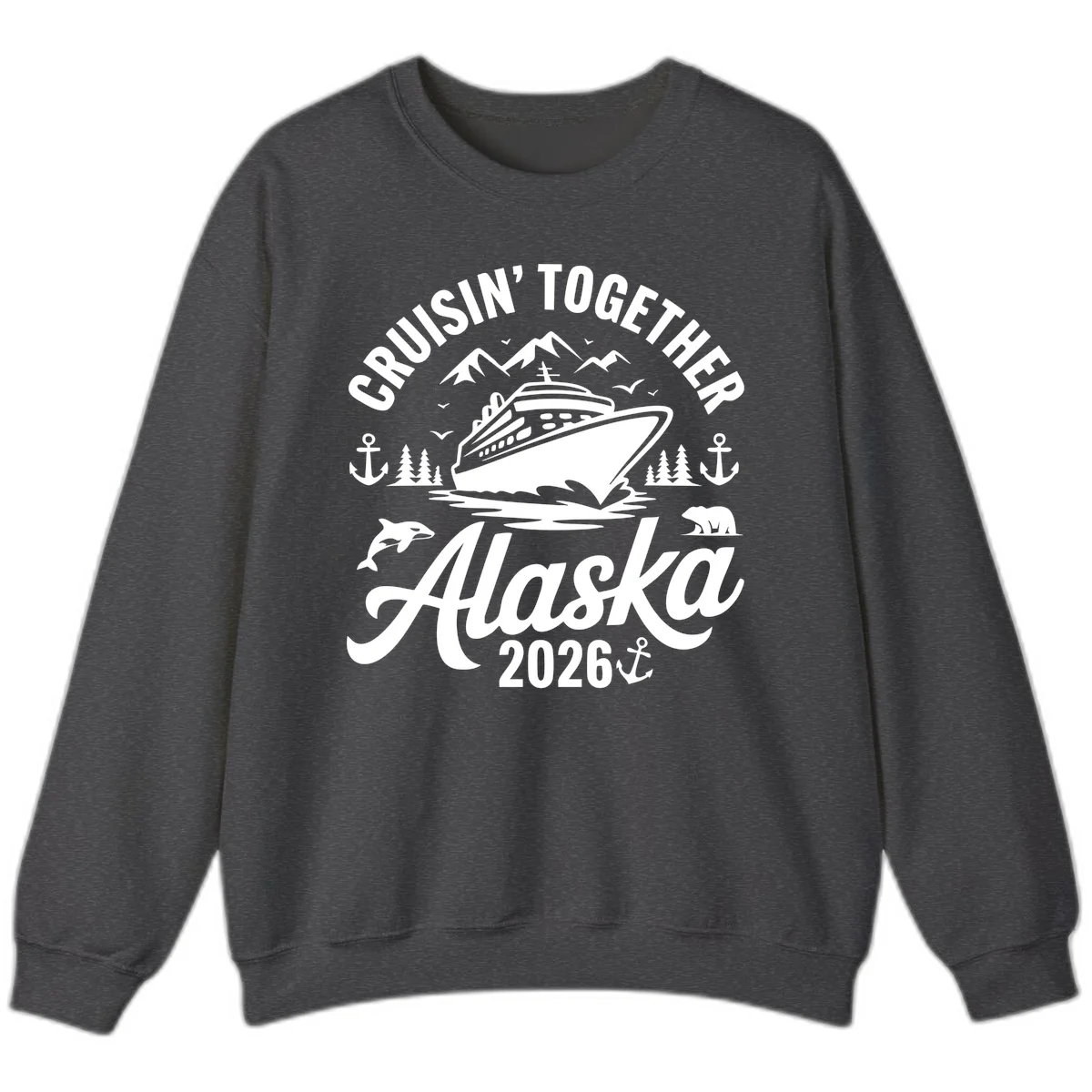Cruisin' Together Alaska Adventure 2026 Wildlife Crewneck Sweatshirt in Dark Heather