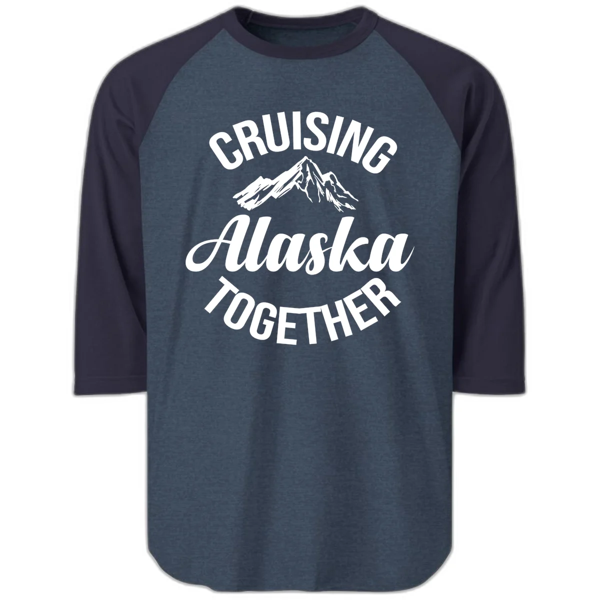 Cruising Alaska Together Mountain Raglan 3/4 in Heather Denim Navy