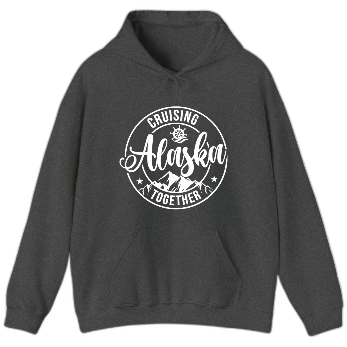 Cruising Ashore Together Badge Hoodie in Dark Heather