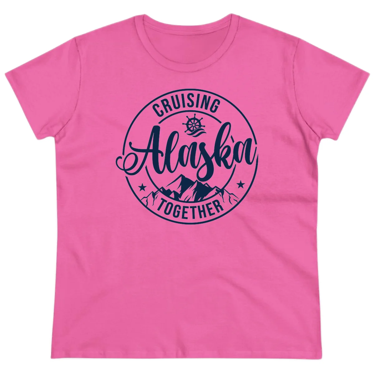 Cruising Ashore Together Badge Ladies Tee in Azalea