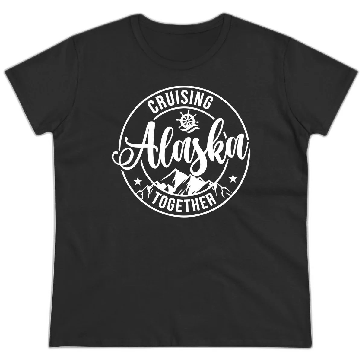 Cruising Ashore Together Badge Ladies Tee in Black