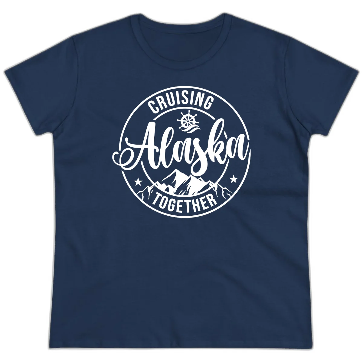 Cruising Ashore Together Badge Ladies Tee in Navy