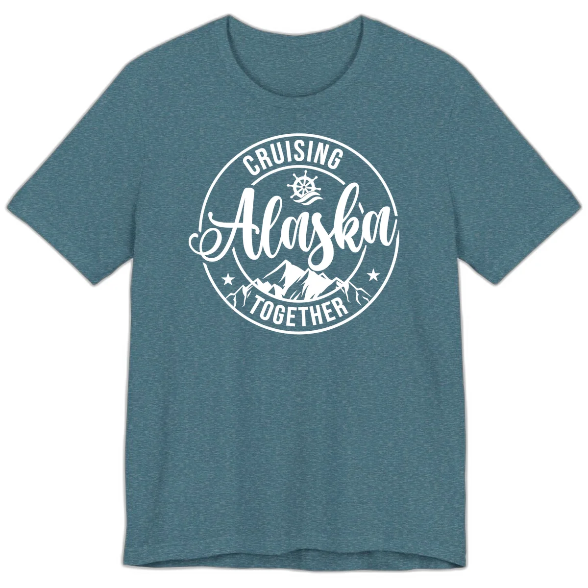 Cruising Ashore Together Badge Premium Tee in Heather Deep Teal