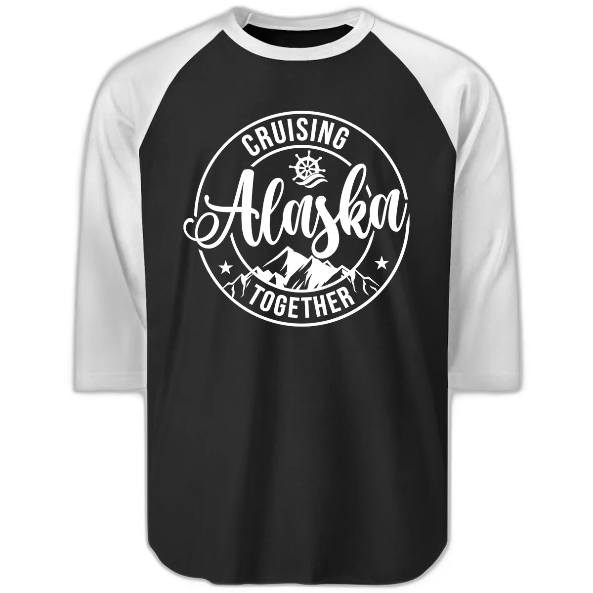 Cruising Ashore Together Badge Raglan 3/4 in Black White
