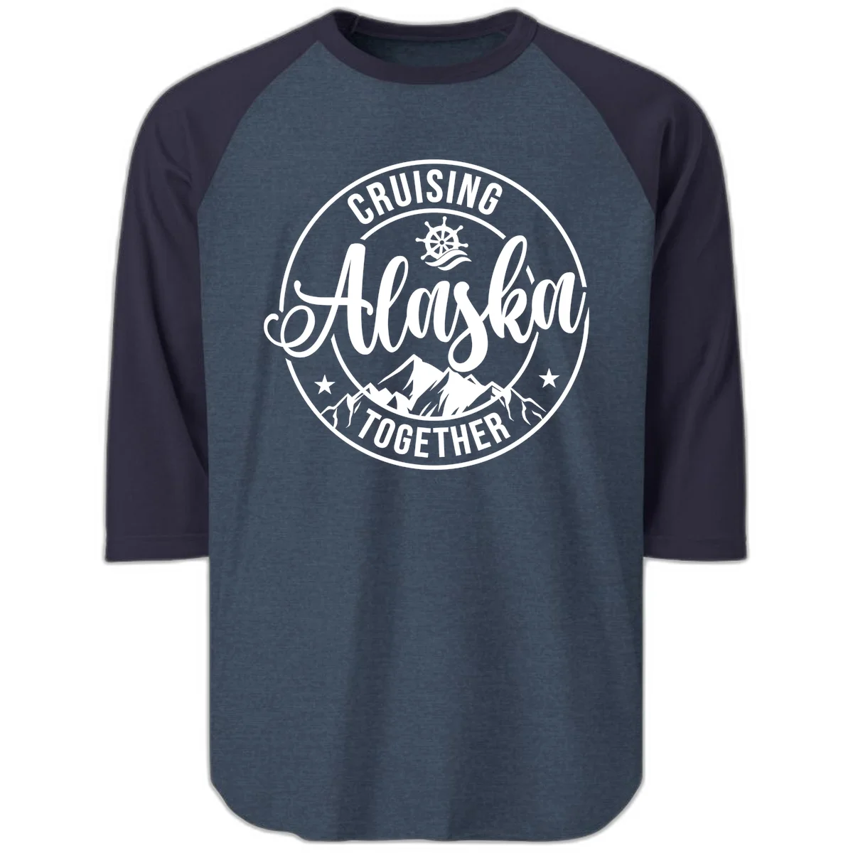 Cruising Ashore Together Badge Raglan 3/4 in Heather Denim Navy