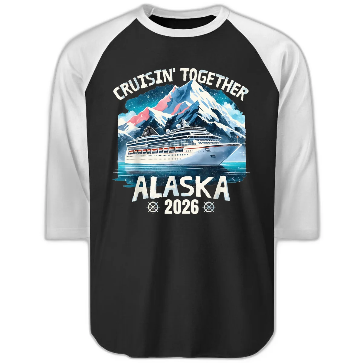 Cruising Into Alaska 2025 Raglan 3/4 in Black White
