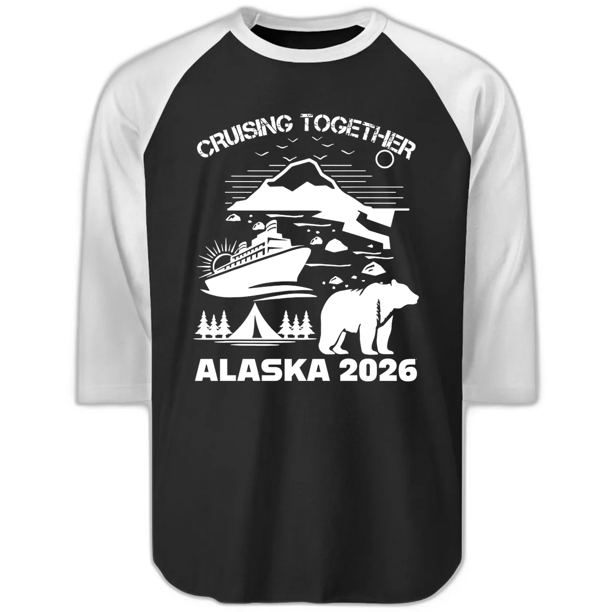 Cruising Together Alaska 2026 Raglan 3/4 in Black White