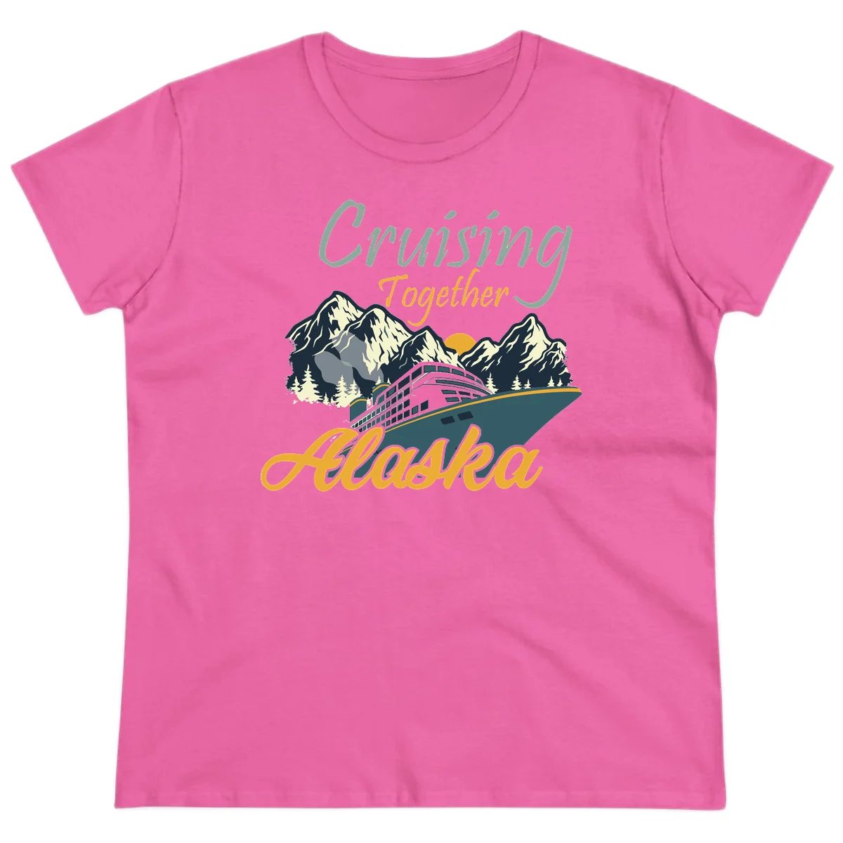 Cruising Together Alaska Scenic Ladies Tee in Azalea