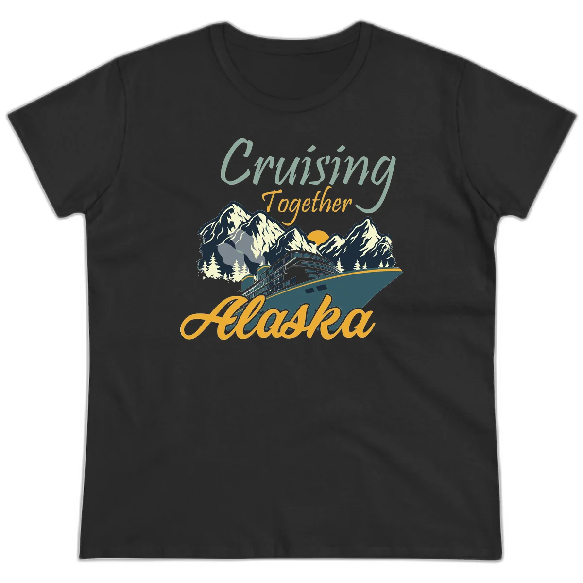 Cruising Together Alaska Scenic Ladies Tee in Black