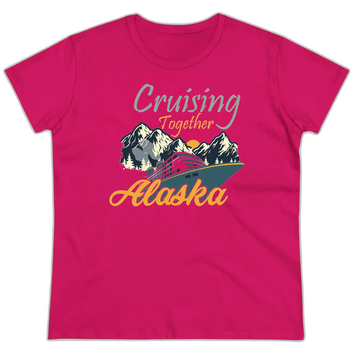 Cruising Together Alaska Scenic Ladies Tee in Heliconia
