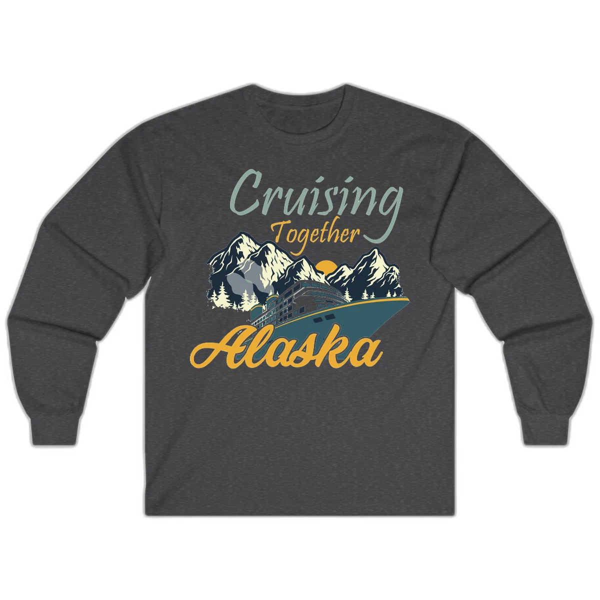 Cruising Together Alaska Scenic Long Sleeve Shirt in Dark Heather