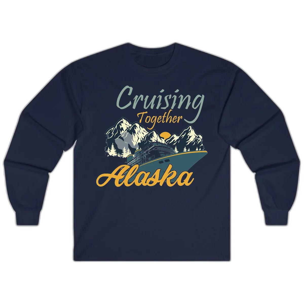 Cruising Together Alaska Scenic Long Sleeve Shirt in Navy