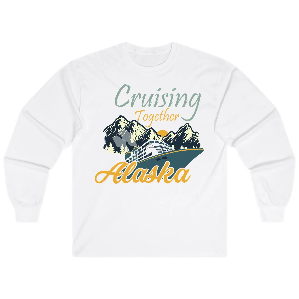 Cruising Together Alaska Scenic Long Sleeve Shirt in White