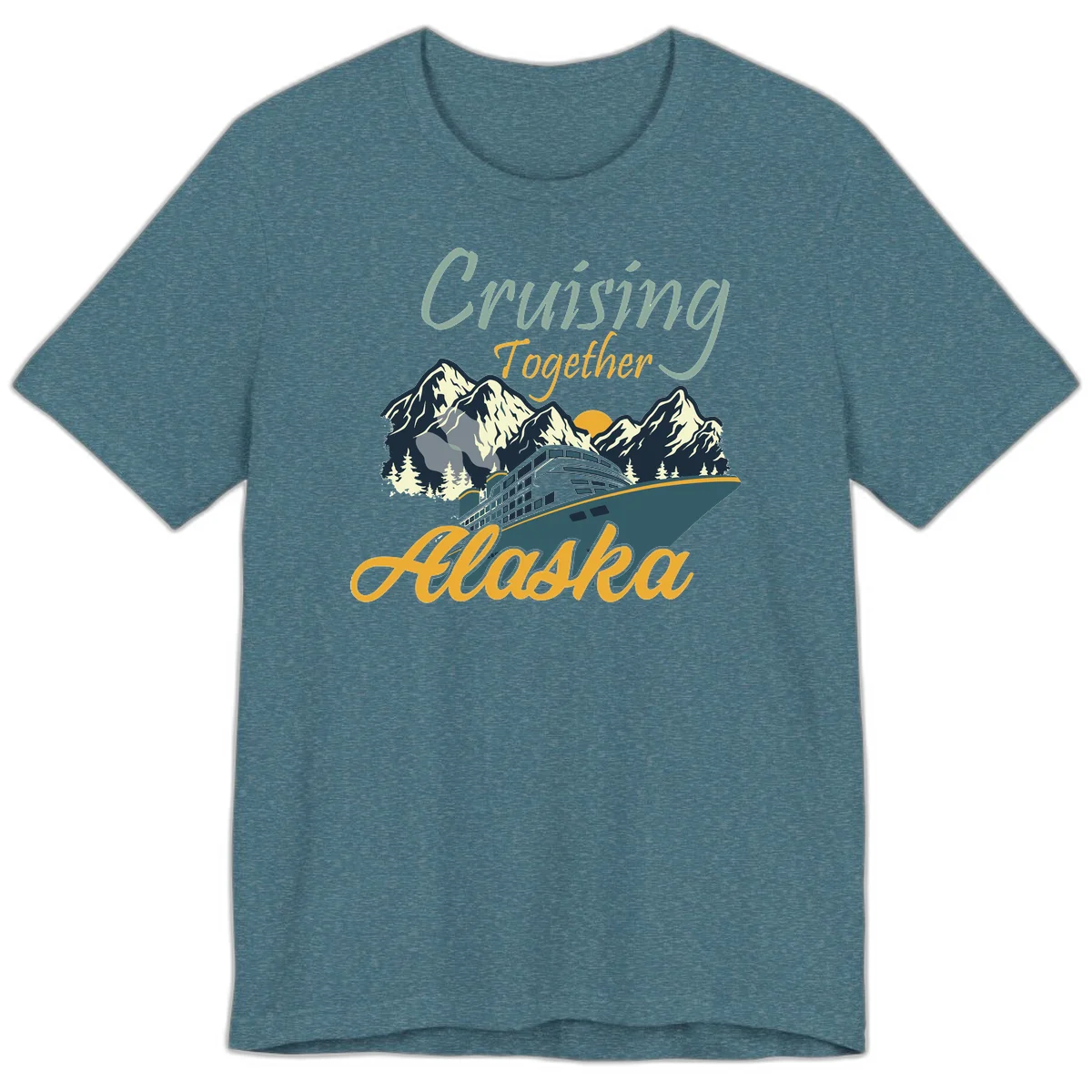 Cruising Together Alaska Scenic Premium T-Shirt in Heather Deep Teal