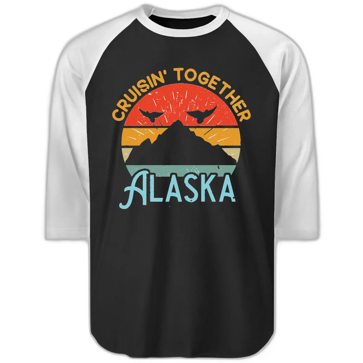 Crushin' Together Alaska Raglan 3/4 in Black White
