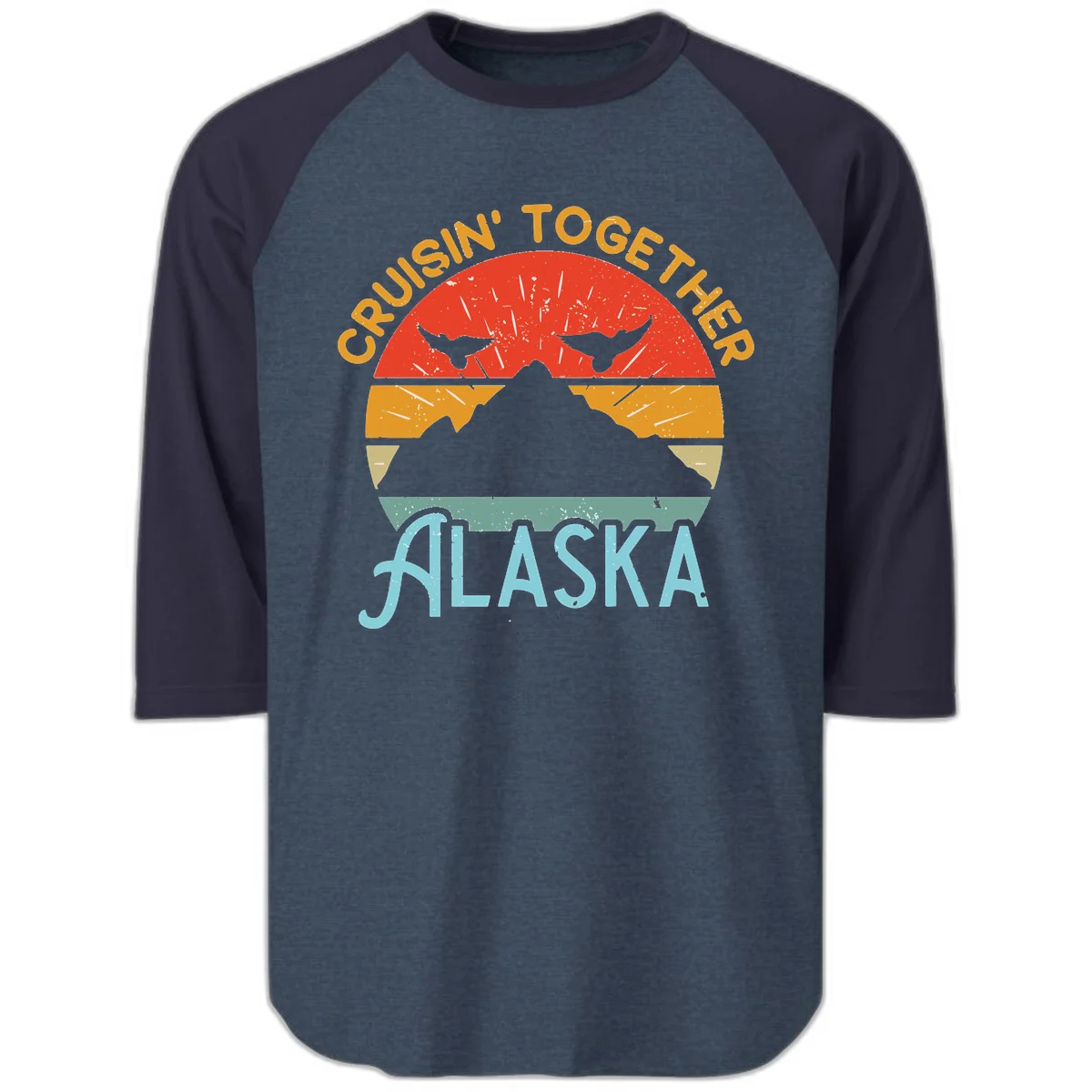 Crushin' Together Alaska Raglan 3/4 in Heather Denim Navy