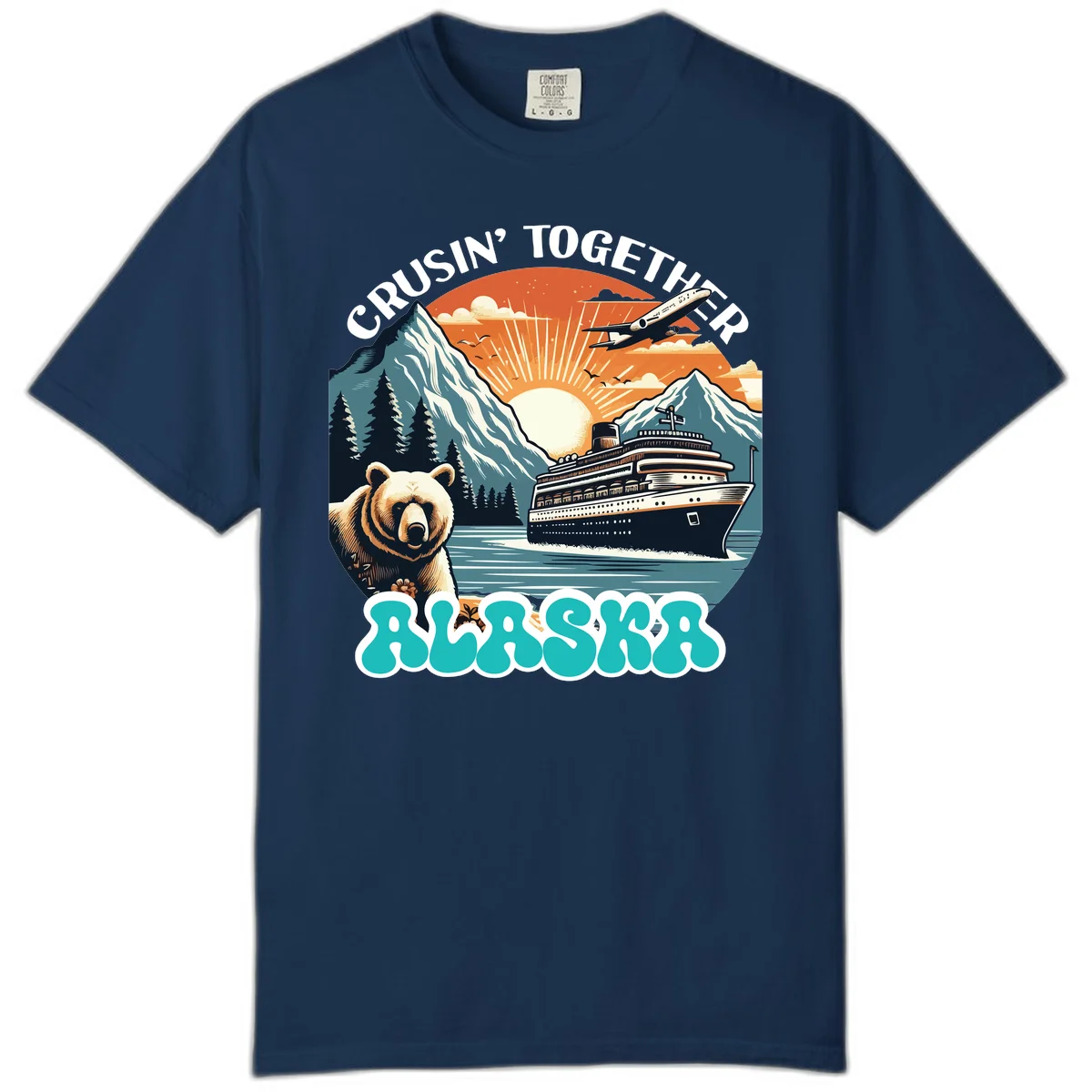 Crusin' Together Alaska Grizzly Scene Comfort Color in Navy
