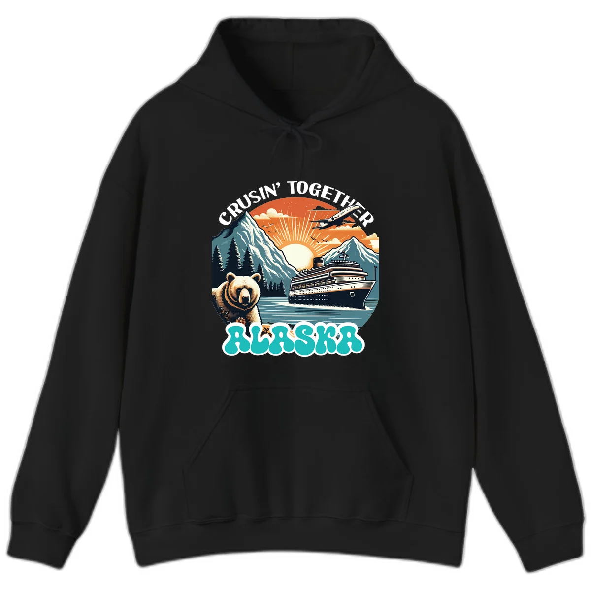 Crusin' Together Alaska Grizzly Scene Hoodie in Black