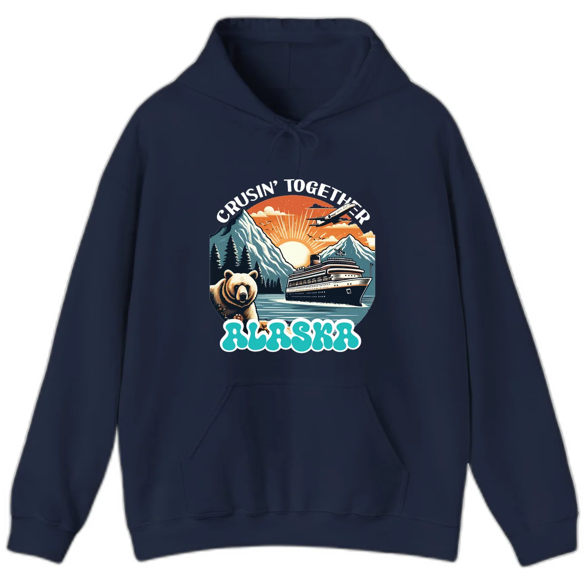 Crusin' Together Alaska Grizzly Scene Hoodie in Navy