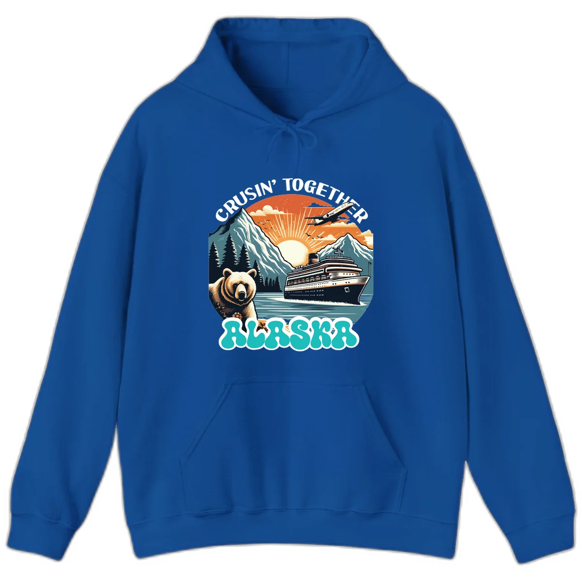 Crusin' Together Alaska Grizzly Scene Hoodie in Royal