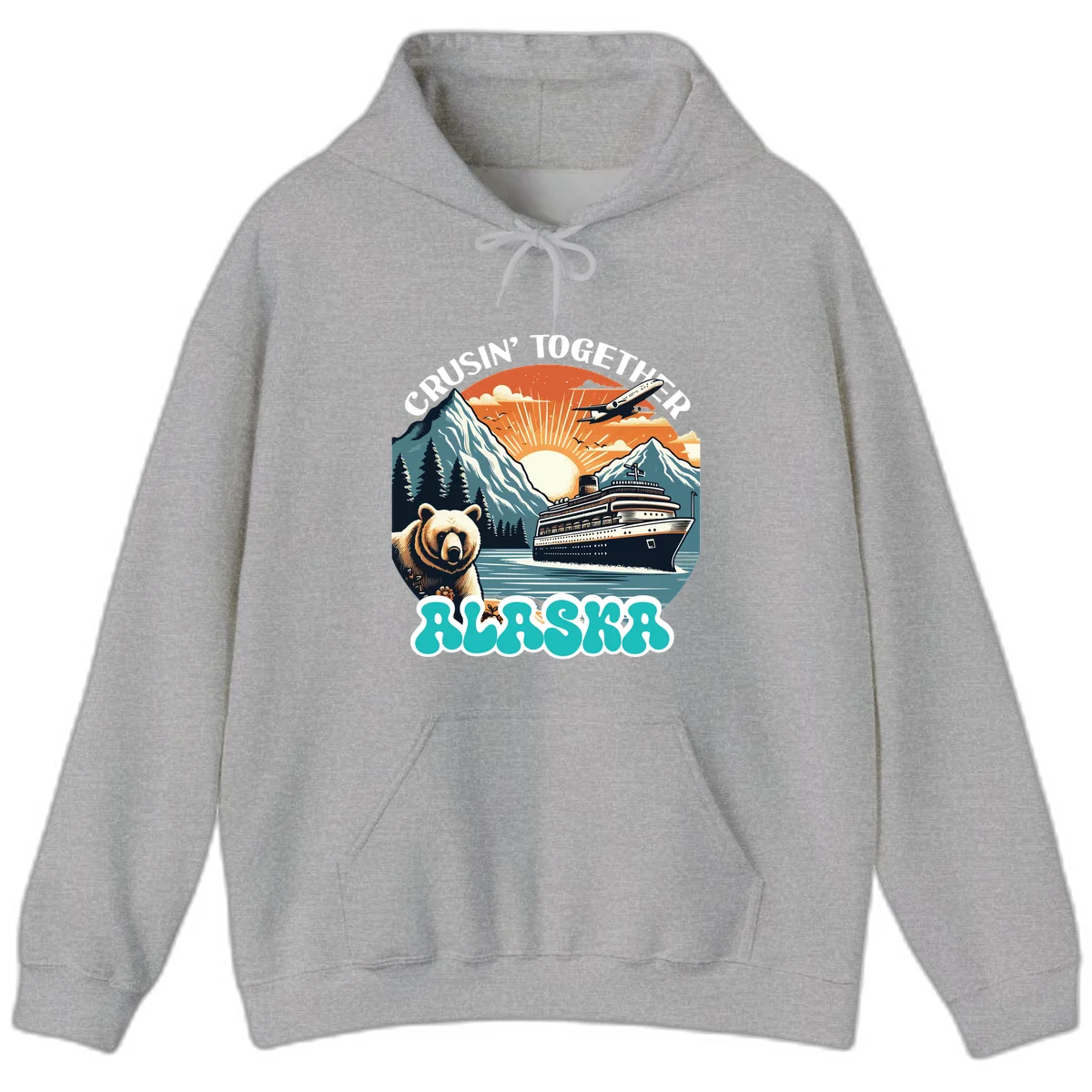 Crusin' Together Alaska Grizzly Scene Hoodie in Sport Grey