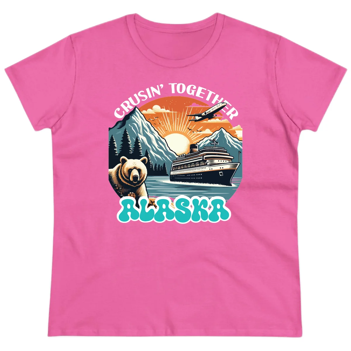 Crusin' Together Alaska Grizzly Scene Ladies Tee in Azalea