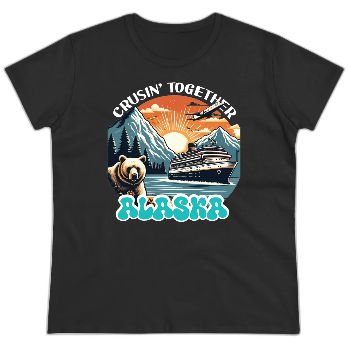 Crusin' Together Alaska Grizzly Scene Ladies Tee in Black