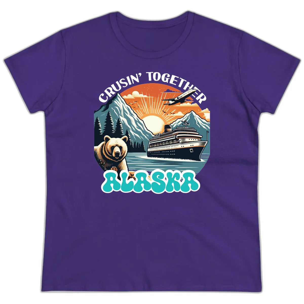 Crusin' Together Alaska Grizzly Scene Ladies Tee in Purple
