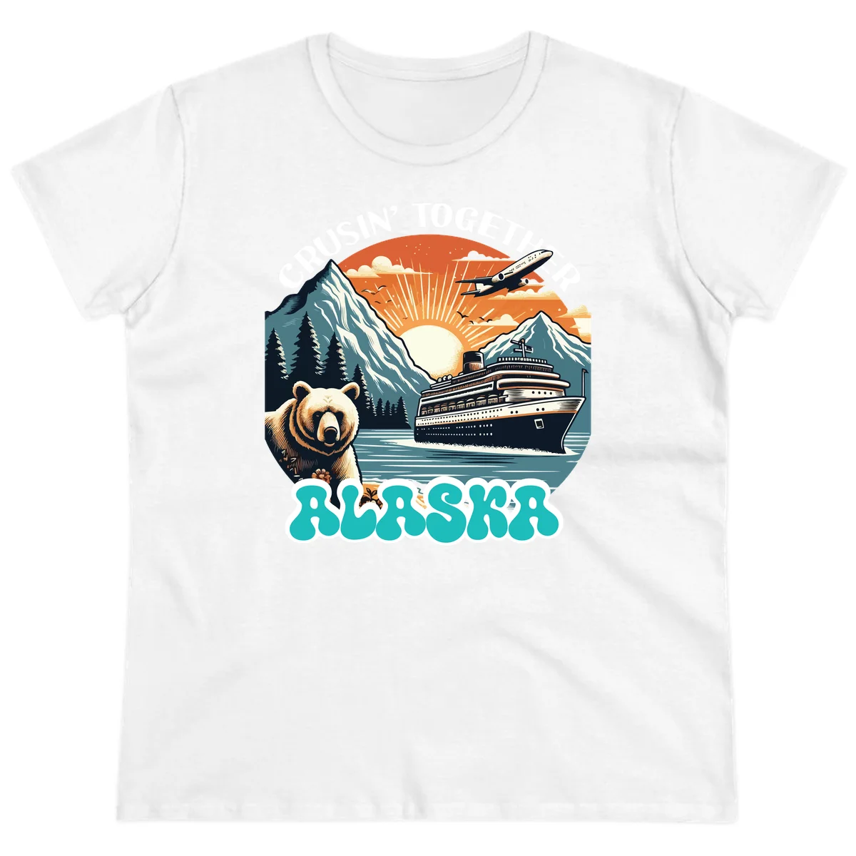Crusin' Together Alaska Grizzly Scene Ladies Tee in White