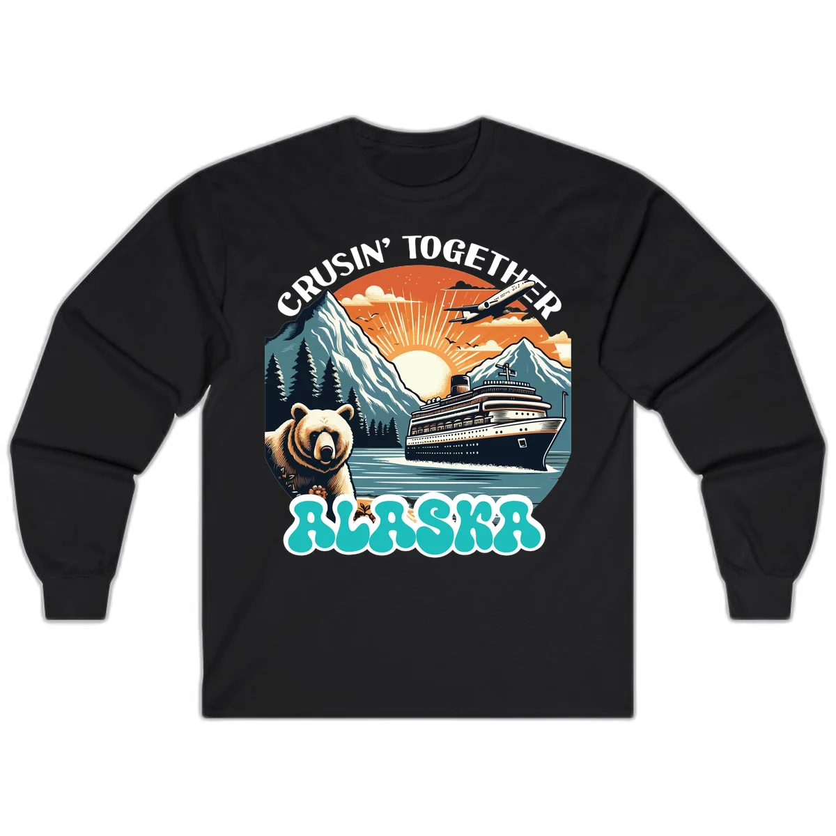 Crusin' Together Alaska Grizzly Scene Long Sleeve in Black