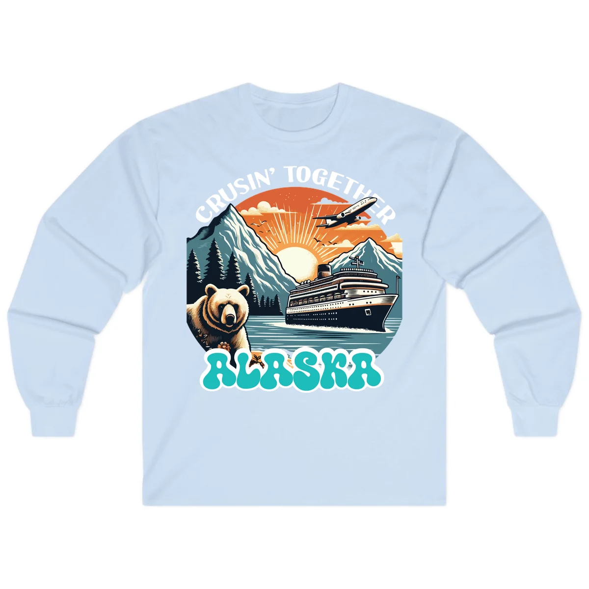 Crusin' Together Alaska Grizzly Scene Long Sleeve in Light Blue