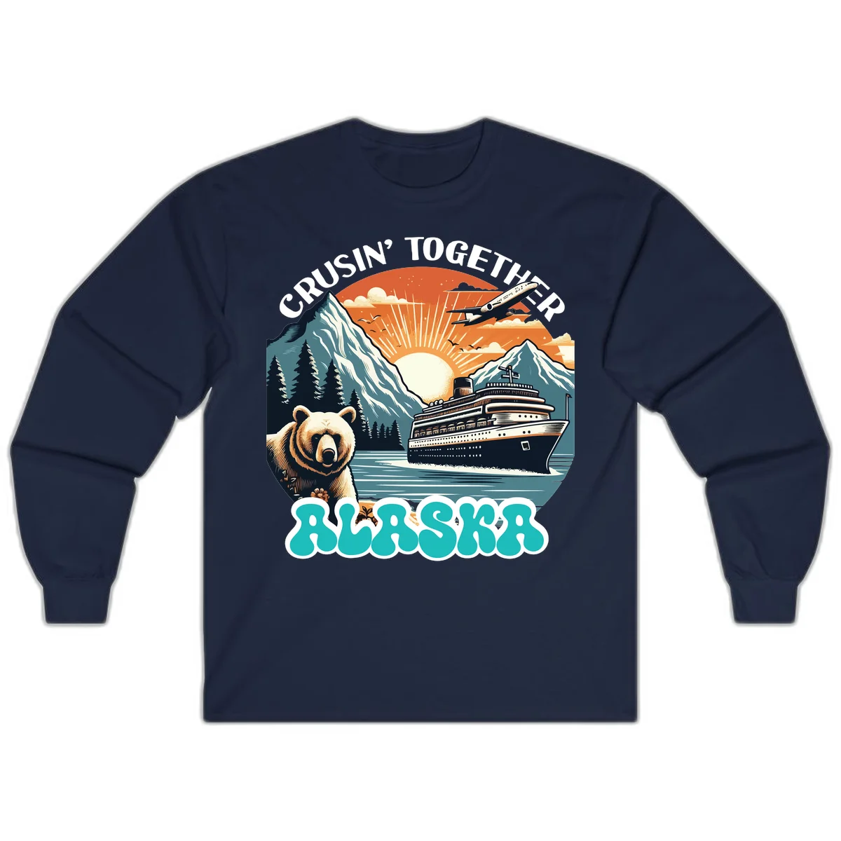 Crusin' Together Alaska Grizzly Scene Long Sleeve in Navy