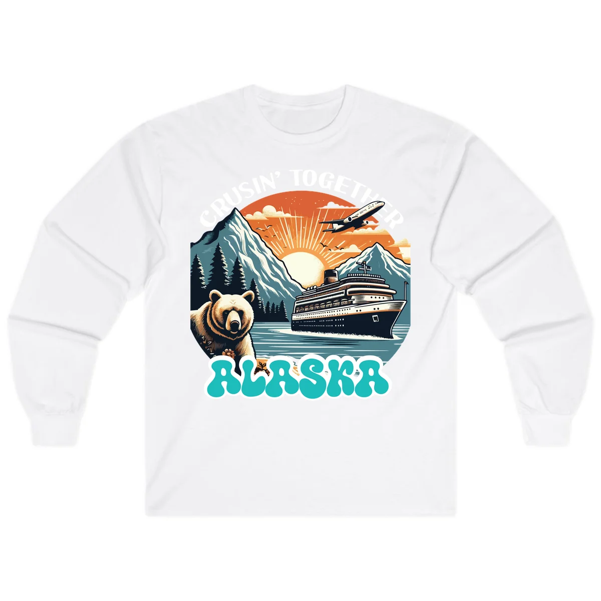 Crusin' Together Alaska Grizzly Scene Long Sleeve in White