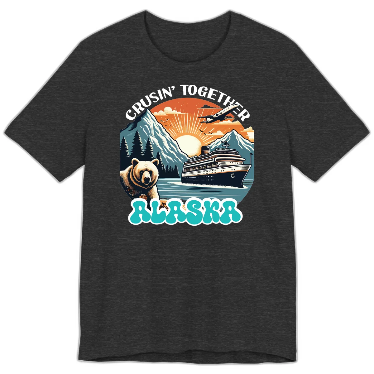 Crusin' Together Alaska Grizzly Scene Premium T-Shirt in Dark Grey Heather
