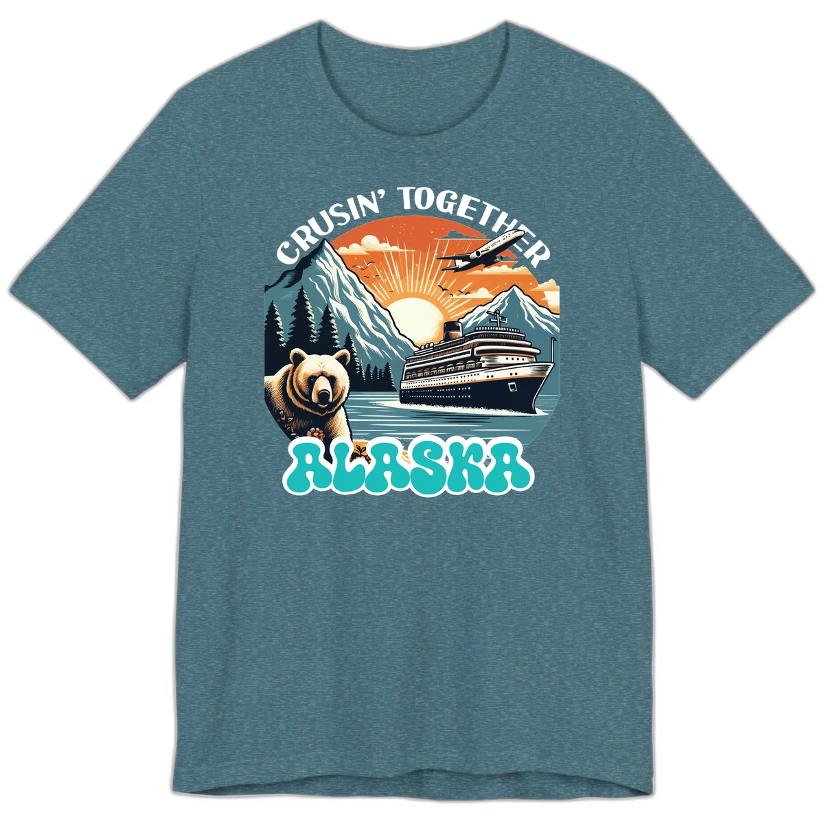 Crusin' Together Alaska Grizzly Scene Premium T-Shirt in Heather Deep Teal