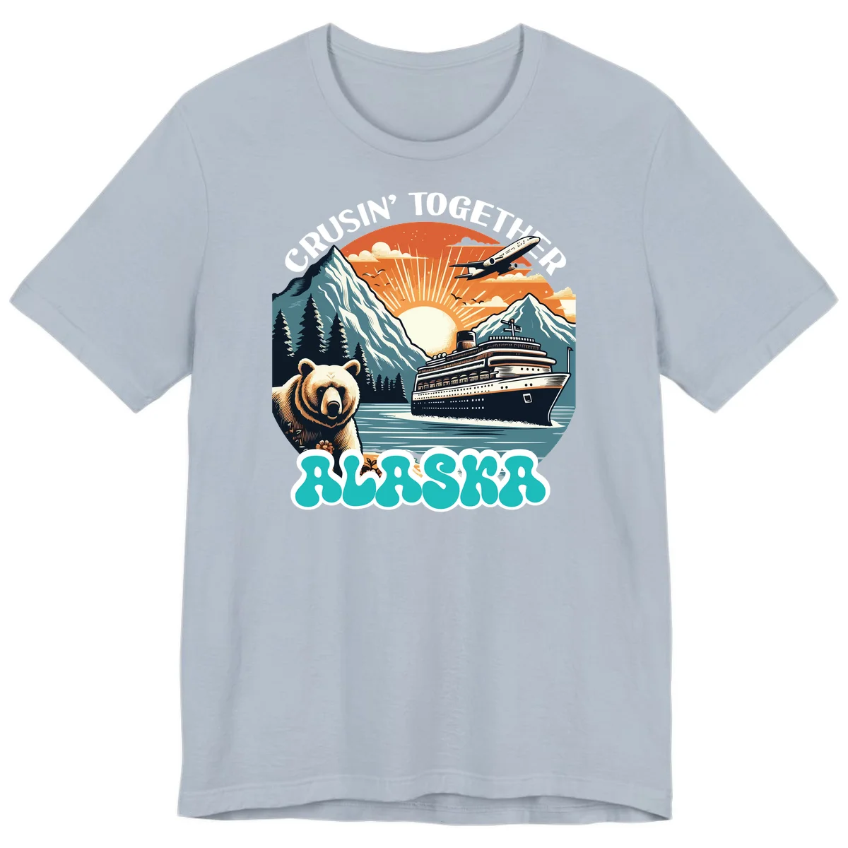 Crusin' Together Alaska Grizzly Scene Premium T-Shirt in Light Blue