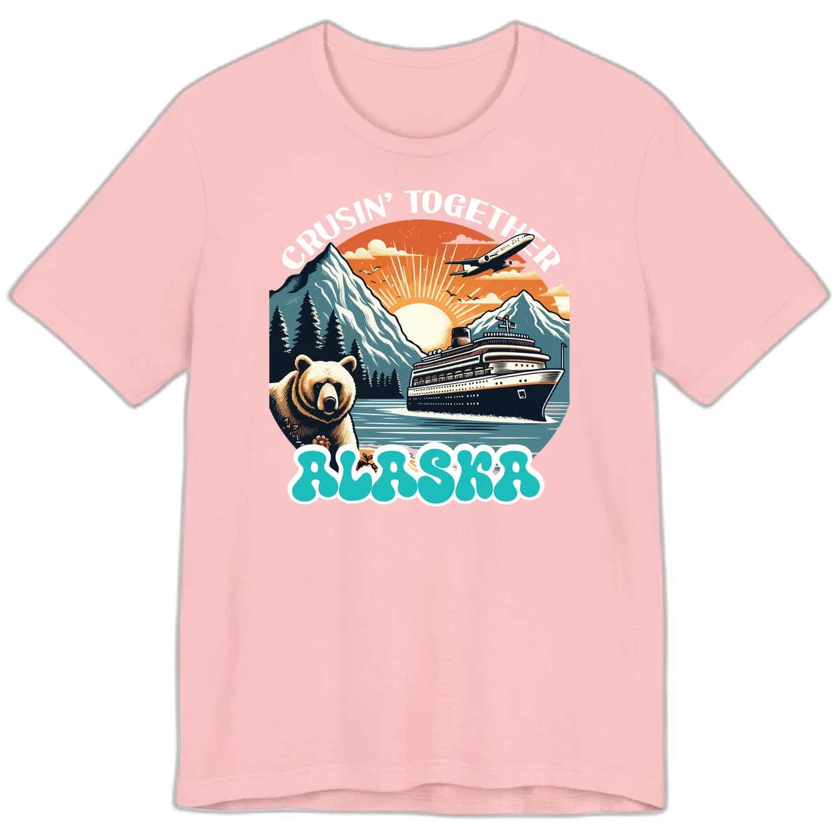 Crusin' Together Alaska Grizzly Scene Premium T-Shirt in Pink