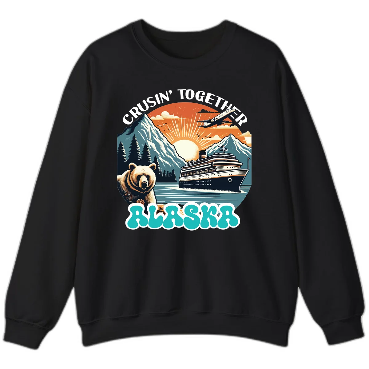 Crusin' Together Alaska Grizzly Scene Sweatshirt in Black
