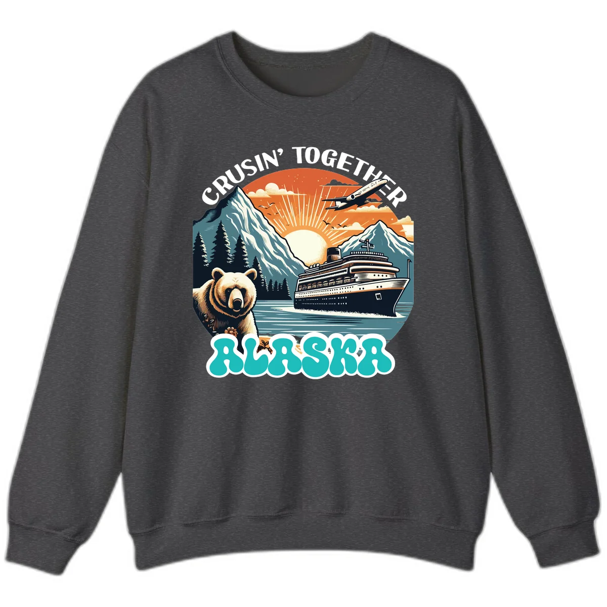 Crusin' Together Alaska Grizzly Scene Sweatshirt in Dark Heather