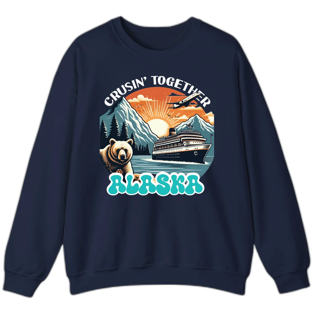 Crusin' Together Alaska Grizzly Scene Sweatshirt in Navy