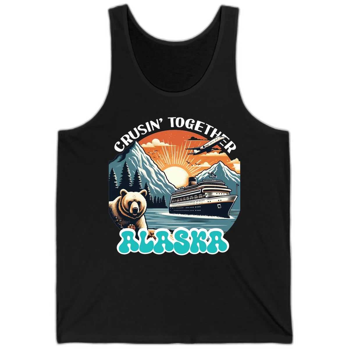 Crusin' Together Alaska Grizzly Scene Tank in Black