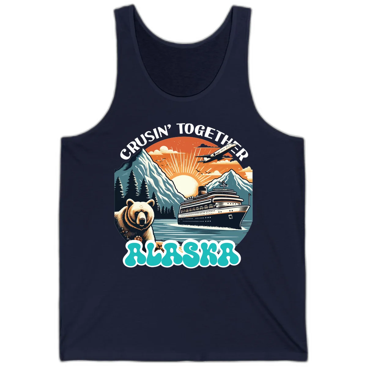 Crusin' Together Alaska Grizzly Scene Tank in Navy