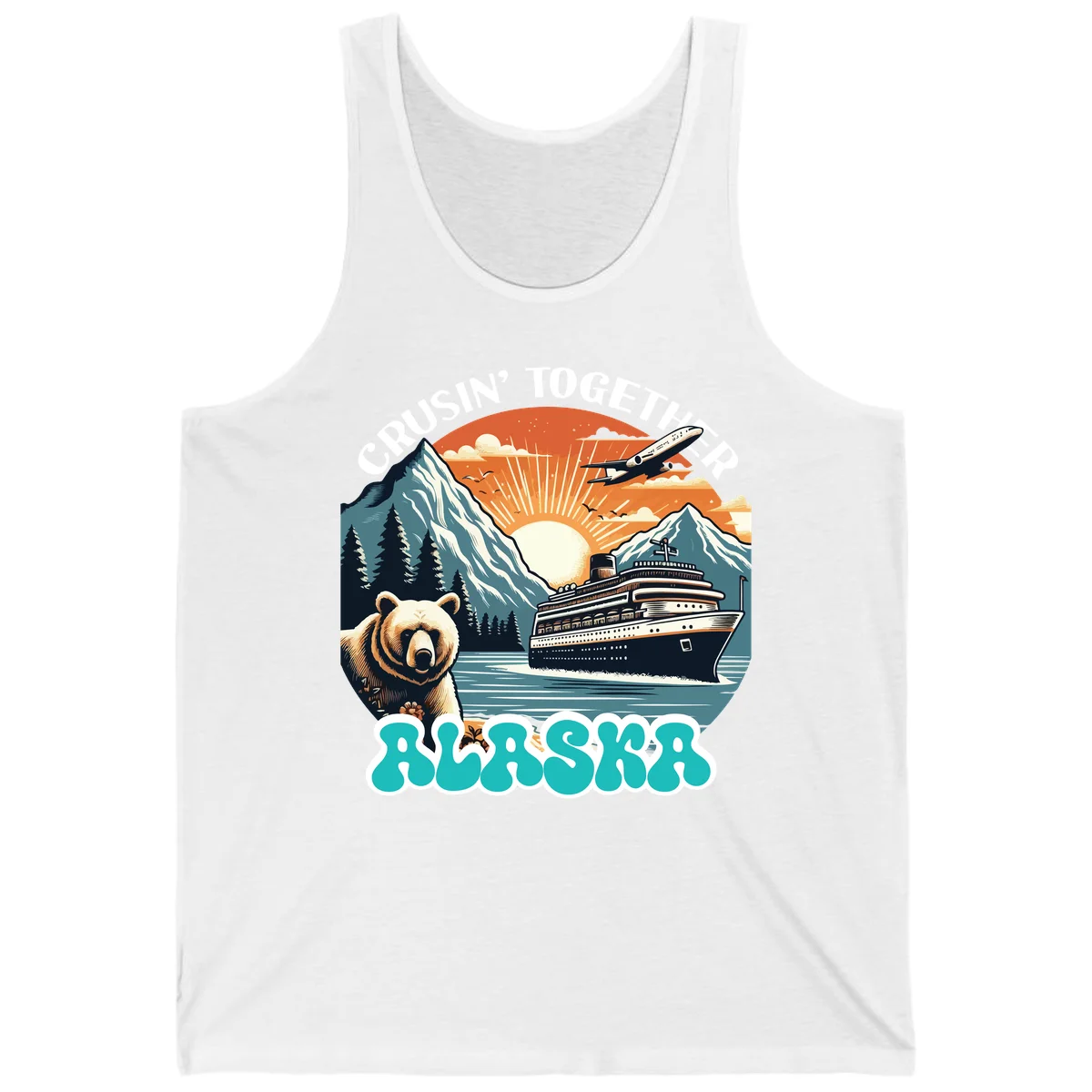Crusin' Together Alaska Grizzly Scene Tank in White