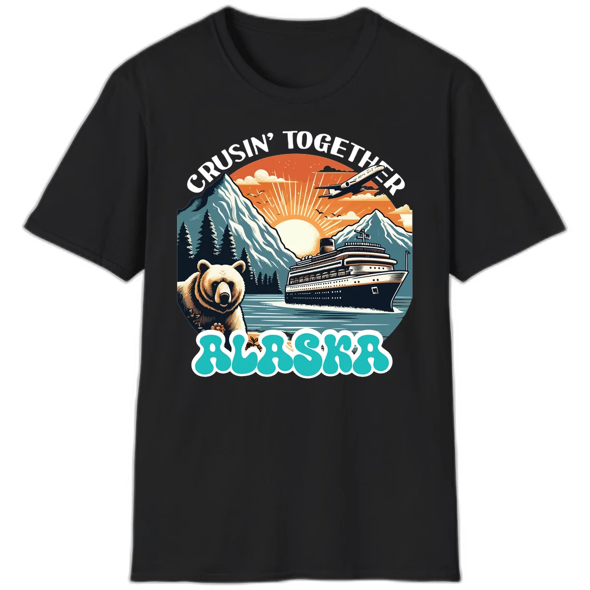 Crusin' Together Alaska Grizzly Scene T-Shirt in Black