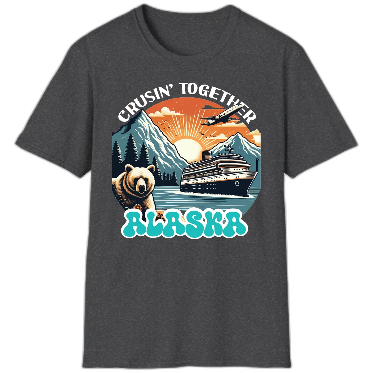 Crusin' Together Alaska Grizzly Scene T-Shirt in Dark Heather