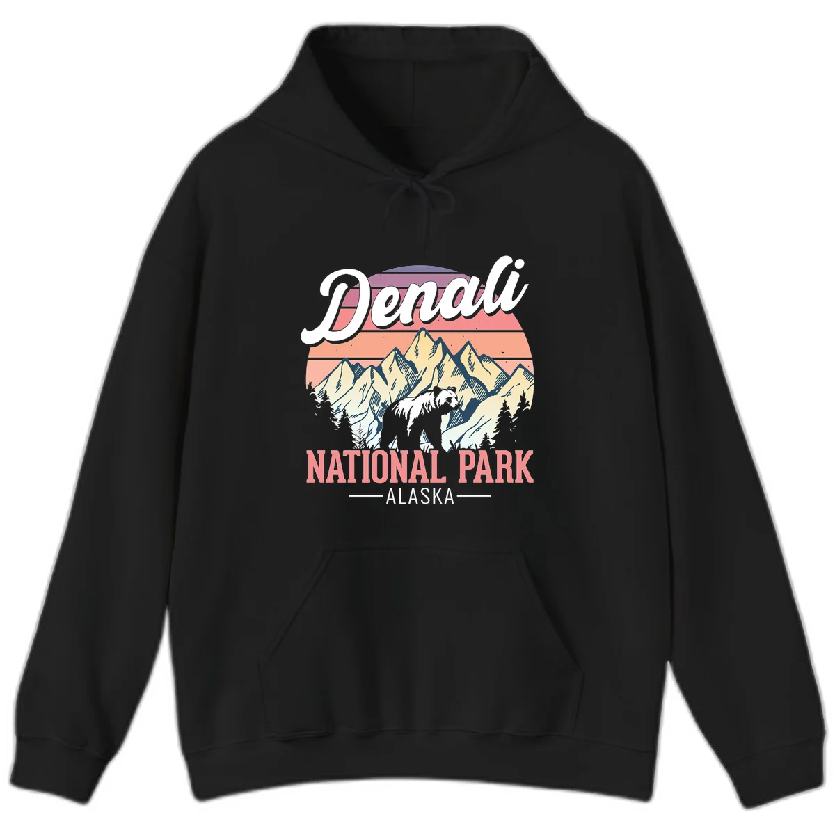 Denali National Park Sunset Peaks Hoodie in Black